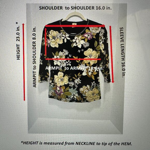 JESS & JANE Women's 100% Cotton Round-Neck 3/4 Sleeves Top; Made in USA - Picture 5 of 5